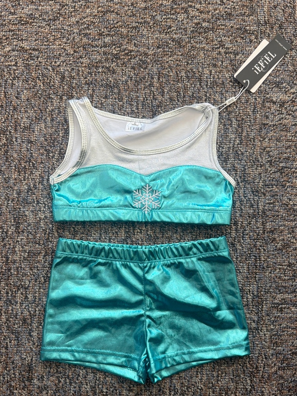 Girls' Teal Shimmer Dance Shorts Set with Snowflake Accent Size 6 NWT